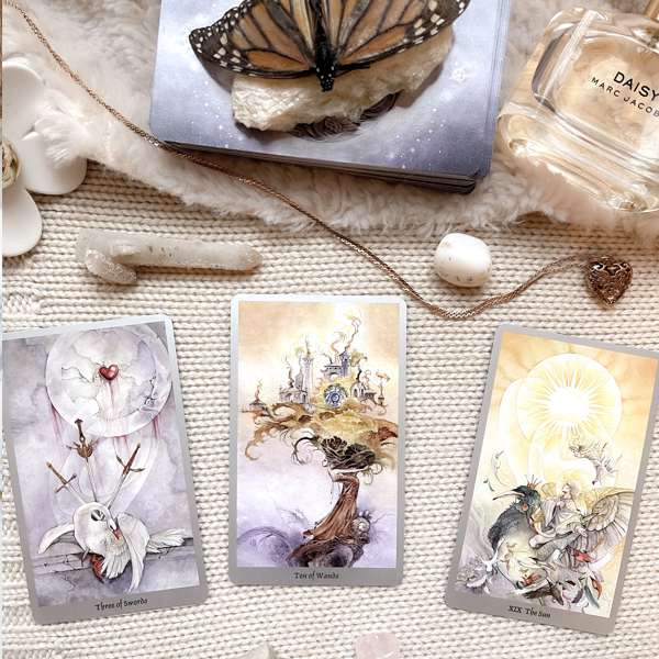 Beautiful set of tarot cards in a 3 card spread